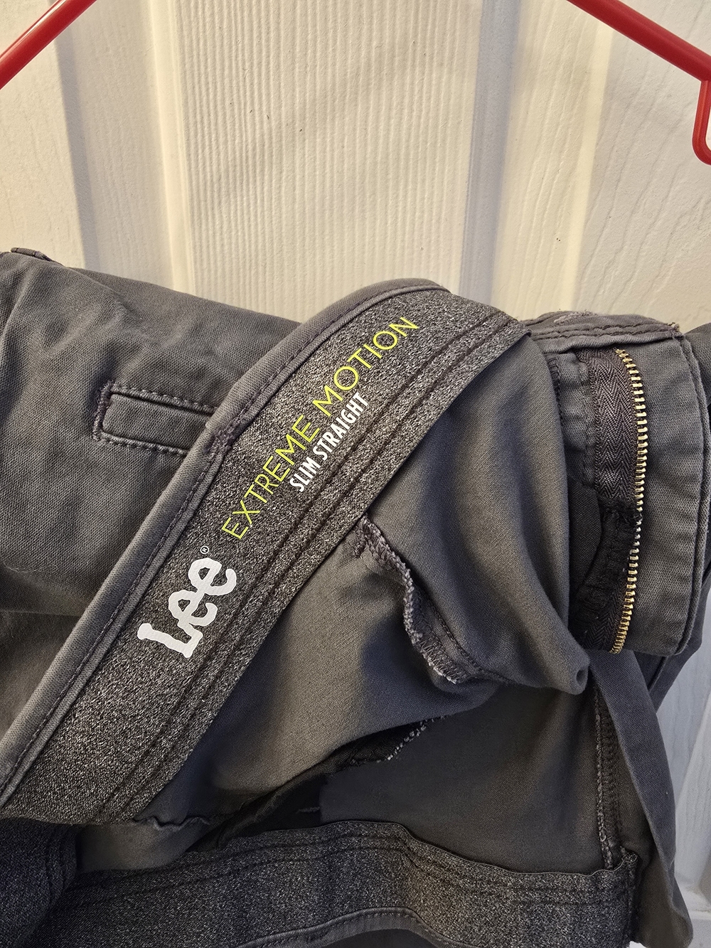 Lee Slim Straight Jeans in Charcoal Gray with Yellow Accent